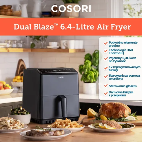 Air Fryer Frytkownica beztłuszczowa COSORI CAF-P681S-KEUR Dual Blaze 6.4l Wi-Fi zabezpieczenie przed przegrzaniem