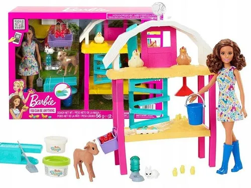 LALKA BARBIE ZESTAW FARMA WESOŁYCH KUREK zestaw z lalką Barbie kurczaczkami HGY88