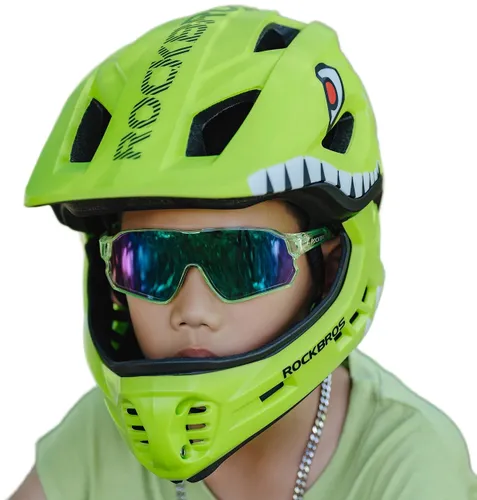 Kask rowerowy ROCKBROS TT-32004 Shark Zielony Full Face dla Dzieci z odkręcaną szczęką (rozmiar M)