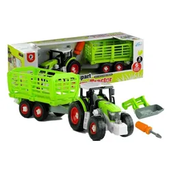 Duży Traktor Do Rozkręcania 43Cm Zestaw Konstrukcyjny Otwierana Przyczepa Łyżka