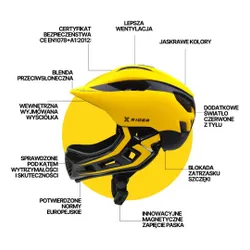 Kask XRIDER XRKFH004S Żółto-czarny Full Face dla Dzieci z odpinaną szczęką (rozmiar S)