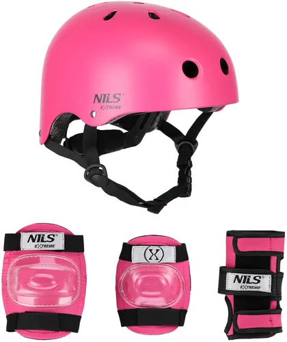 Kask NILS EXTREME MR290 Różowy (rozmiar M) + Zestaw ochraniaczy