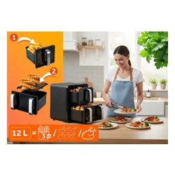 Air Fryer Frytkownica beztłuszczowa BERDSEN BD-664 12l z podwójnym koszem i okienkiem do obserwacji postępów gotowania