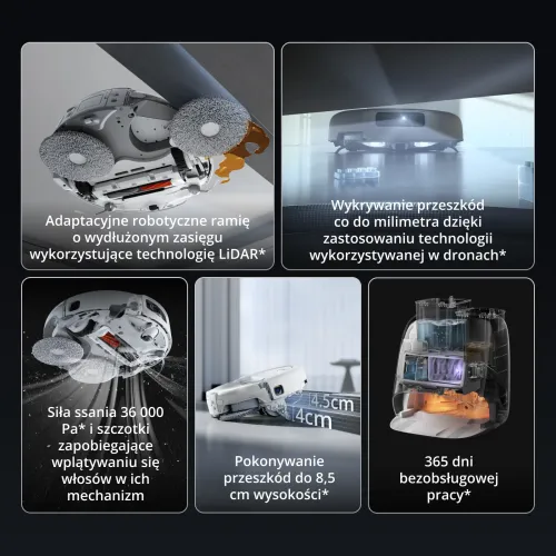 Robot sprzątający DJI Romo P2 Funkcja mopowania Stacja oczyszczająca Tworzenie mapy pomieszczenia Funkcje AI Biały