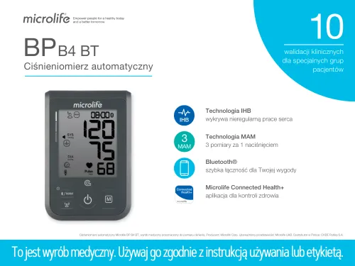 Ciśnieniomierz Microlife BP B4 BT Wykrywanie arytmii