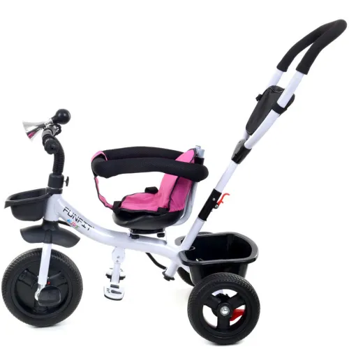 Rowerek trójkołowy z daszkiem FUNFIT obracany 360° wolne koło +trąbka