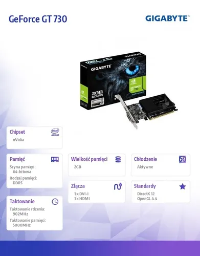 Karta graficzna GeForce GT730 2GB GDDR5 64BIT DVI/HDMI 