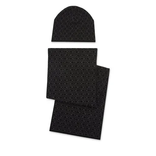 Calvin Klein GS Monogram eșarfă și pălărie Set + Beanie K50k511026 negru clasic Mono 01h