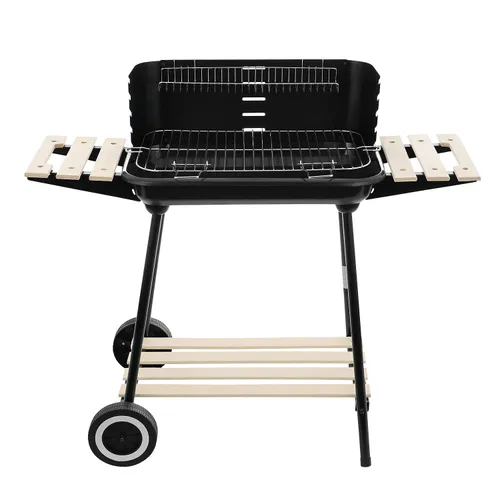 Grill węglowy ogrodowy na kółkach z 3 półkami i rożnem
