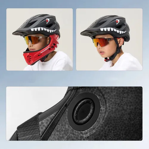 Kask rowerowy ROCKBROS TT-32005 Shark Czarny Full Face dla Dzieci z odkręcaną szczęką (rozmiar M)