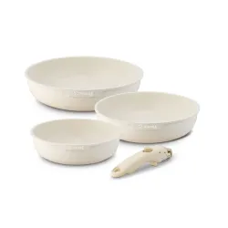 Zestaw 3 patelni Starke Pro Compacti Cream 4 elementy odpinany uchwyt