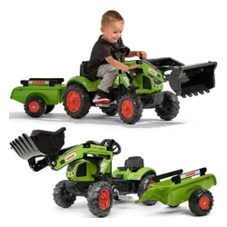 Falk Traktor Claas Zielony z Przyczepą i Łyżką na Pedały od 2-5 lat