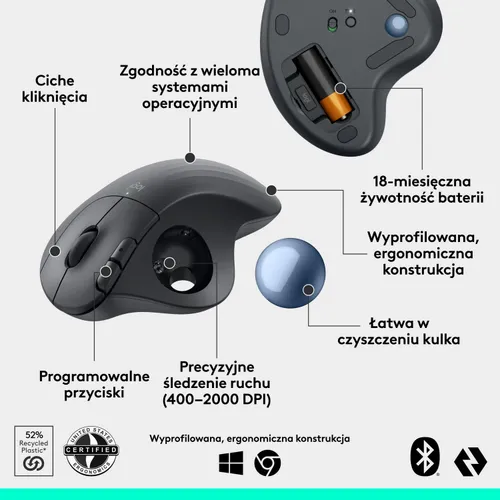 Myszka Logitech M575S bezprzewodowa szara