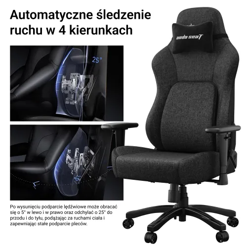 Fotel Anda Seat Phantom 4 L Black Fabric Gamingowy do 100kg Tkanina Czarny