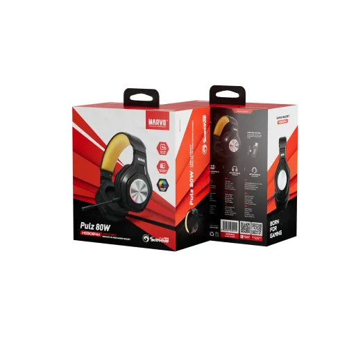 Słuchawki bezprzewodowe z mikrofonem Marvo Pulz 80W HG9084W Nauszne Czarno-żółty