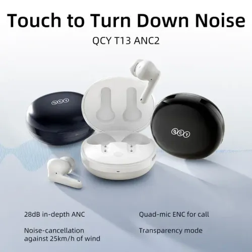 Słuchawki bezprzewodowe QCY T13 ANC2 Dokanałowe Bluetooth 5.3 Biały