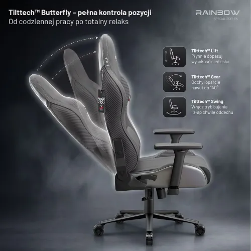 Fotel Diablo Chairs X-Horn 2.0 Normal Size Rainbow Grey Gamingowy do 140kg Tkanina Szary