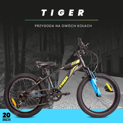 Rower dziecięcy SUN BABY Tiger Bike 20 cali dla chłopca Czarno-zielono-niebieski