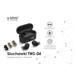 Słuchawki bezprzewodowe Savio TWS-04 Dokanałowe Bluetooth 5.0 Czarny