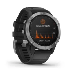 Смарт-часы Garmin FENIX 6 Solar серебристый с черным ремешком (010-02410-00)