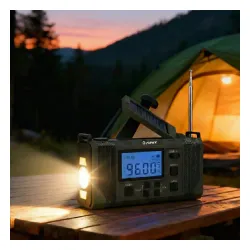 Radioodbiornik Hawk Expedition R20 Na korbkę, Solarne, Latarka, Radio FM Czarny