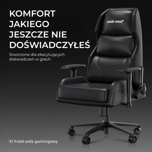 Fotel Anda Seat X1 Gaming Sofa Elegant Black Gamingowy do 120kg Skóra Eco Czarny