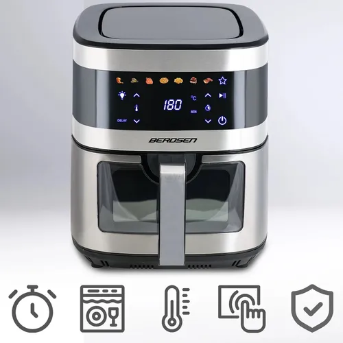 Air Fryer Frytkownica beztłuszczowa BERDSEN BD-656 9.1l 7 gotowych programów Srebrny