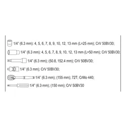 Zestaw narzędzi 1/4" (23szt.) Yato YT-14451