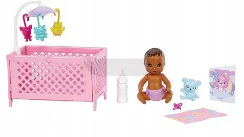 LALKA BARBIE SKIPPER USYPIANIE MALUSZKA łóżeczko HJY34