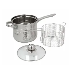 Rondel ze stali nierdzewnej z pokrywką i koszykiem do smażenia ODELO FRY 3,6 l