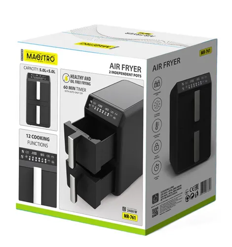 Air Fryer Frytkownica beztłuszczowa MAESTRO MR-761 10l z podwójnym koszem programator czasowy
