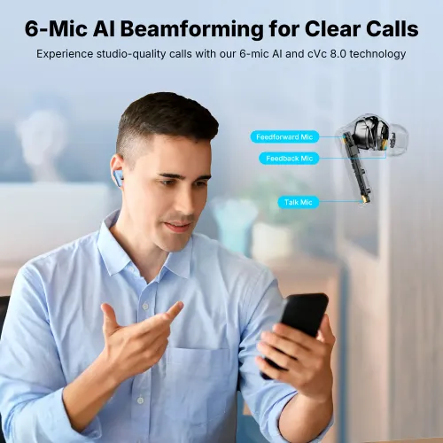 Słuchawki bezprzewodowe Earfun Air Pro 4+ ANC Dokanałowe Bluetooth 6.0 Funkcje AI Niebieski