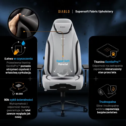 Fotel Diablo Chairs X.Eye Prime, Normal Size, Nightwolf Moon Gamingowy do 140kg Szary