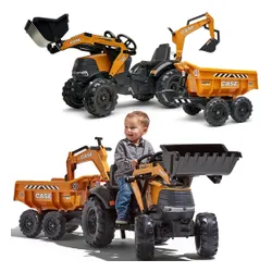 Falk Traktor Case IH Backhoe Pomarańczowy z Przyczepką Ruchoma Łyżka od 3-7 Lat