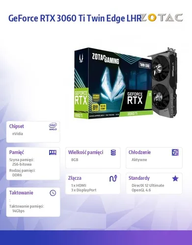 Видеокарта GeForce RTX 3060 Ti Twin Edge LHR 8GB GDDR6X 256bit 3DP/2HDMI