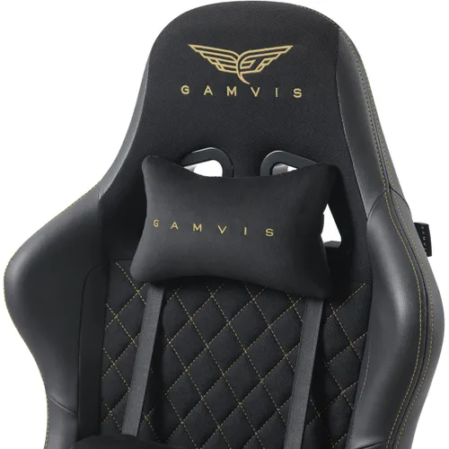 Fotel GAMVIS Phantom Large Czarny (złote elementy) + podnóżek