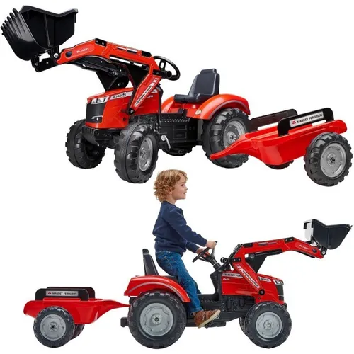 Traktor Na Pedały Dla Dzieci 3-6 Lat Do 50Kg Falk Massey Ferguson Przyczepa Klakson Łańcuch