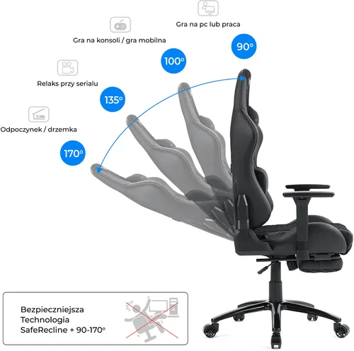 Fotel GAMVIS Phantom Large Czarny (białe elementy) + podnóżek