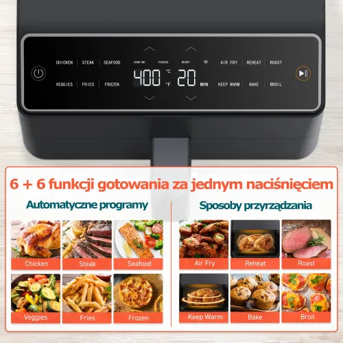 Air Fryer Frytkownica beztłuszczowa COSORI CAF-P681S-KEUR Dual Blaze 6.4l Wi-Fi zabezpieczenie przed przegrzaniem