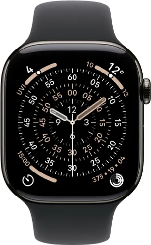 Apple Watch 11 GPS + Cellular 42mm koperta z tytanu (łupek) + pasek sportowy rozmiar M/L (czarny)