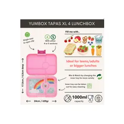 Yumbox Tapas 4 Bölmeli Büyük Öğle Yemeği Kutusu-Rüya Gibi Pembe / Gökkuşağı Tepsisi