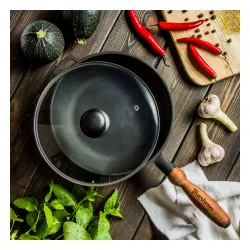 Patelnia żeliwna z pokrywką i odpinaną rączką MAYSTERNYA WOOD 24 cm