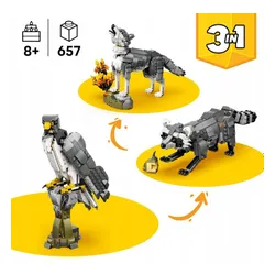 LEGO Creator 3w1 31393 Zwierzęta Leśne Wilk Szary Wilk Sokół Szop 657 el.