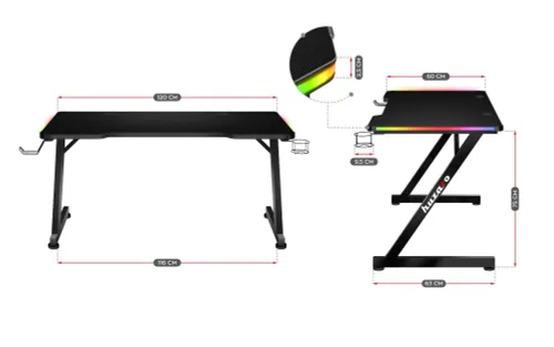 Biurko Huzaro Hero 2.5 RGB LED 120cm Czarny